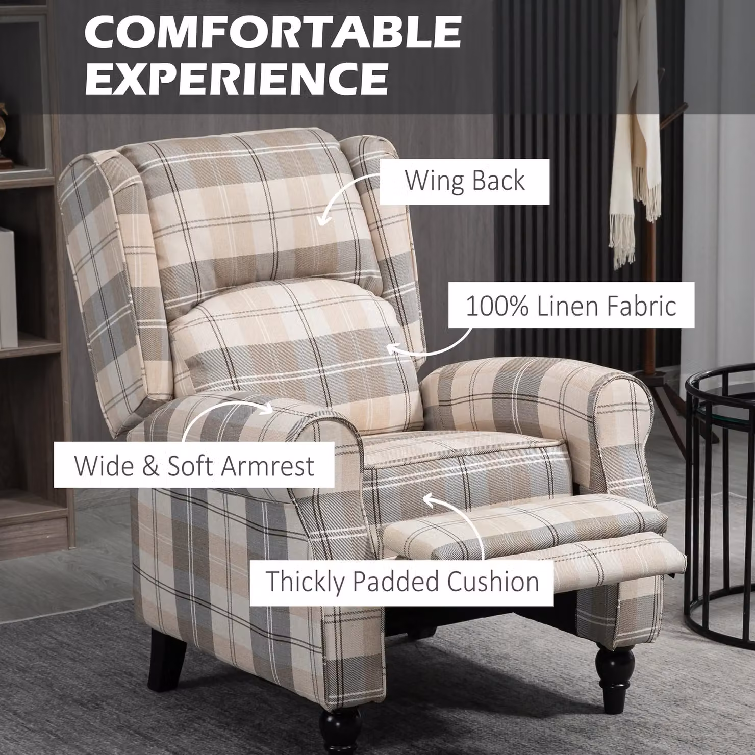 HOMCOM Wingback Recliner Armchair in Beige with Rubberwood Legs and Metal Frame for your Living Room – 8
