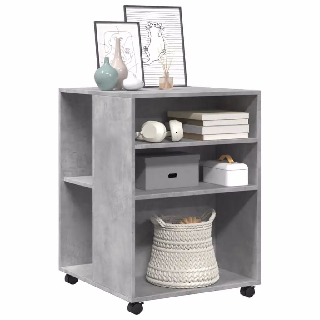 Berkfield Home Side Table with Wheels in Concrete Grey, W: 55 cm, D: 60 cm, H: 78 cm – 3