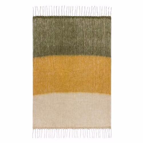 Yard Rawton Ombre Herringbone Woven Throw in Green and Beige, W: 130 cm, D: 180 cm