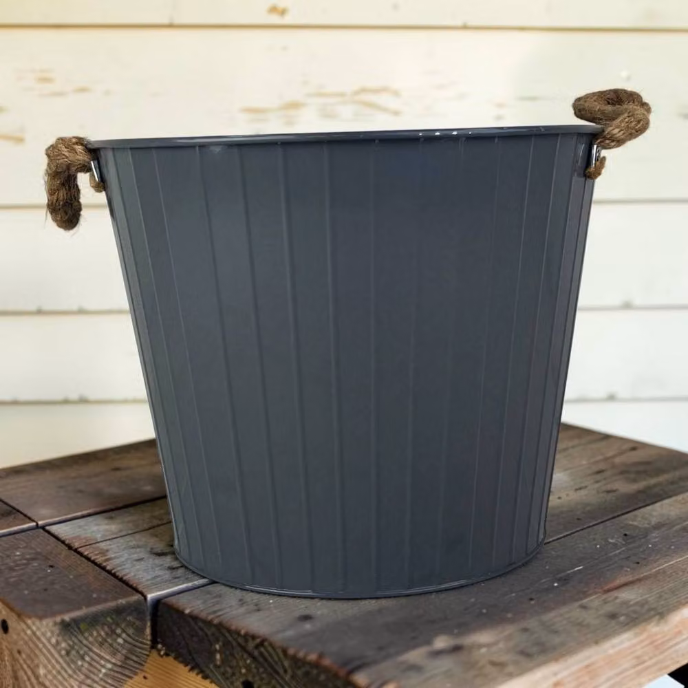 Four Candle Grey Zinc Ribbed Planter with Rope Handles, Diameter: 28 cm – 2