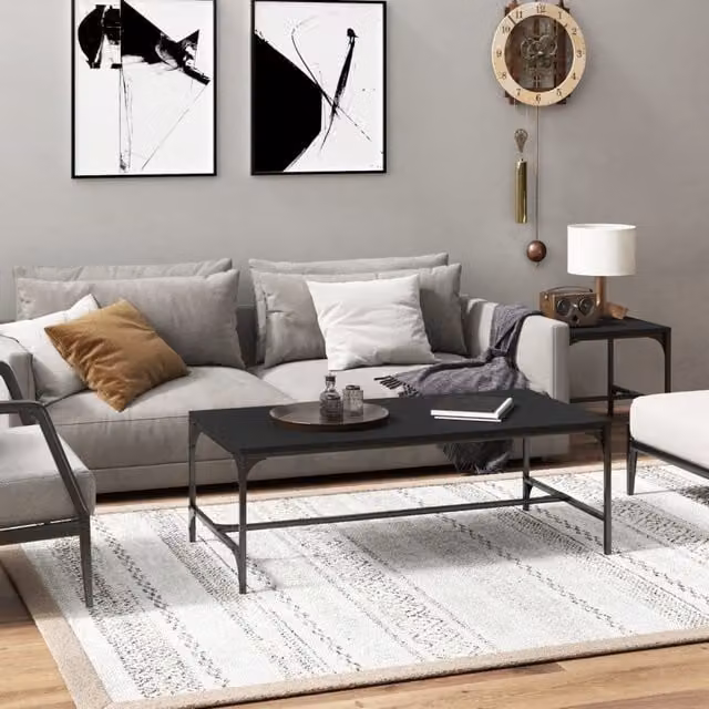 Berkfield Home Black Rectangular Coffee Table with Matt Composite Top and Metal Legs, W: 100 cm, D: 50 cm, H: 35 cm – 1