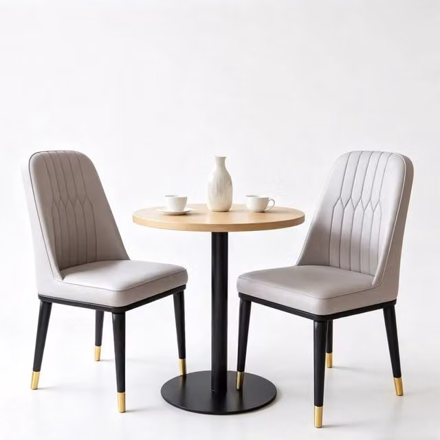 FLAVORA Set of 2 Grey Faux Leather Modern Dining Chairs – 1