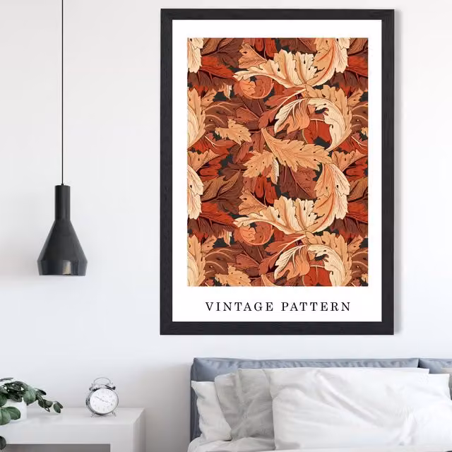 ARTZE William Morris Acanthus Floral Art Print in Orange with Black Frame, A4
