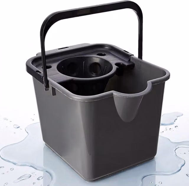 Storm Trading Group Pack of 2 Black 12L Plastic Mop Buckets with Wringer