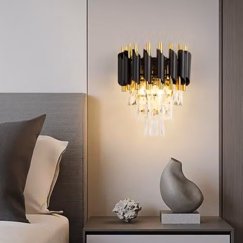 Harper Living Modern Crystal Wall Light in Black and Gold Finish with 3 Tiers and 2 x E14 Sockets – 2