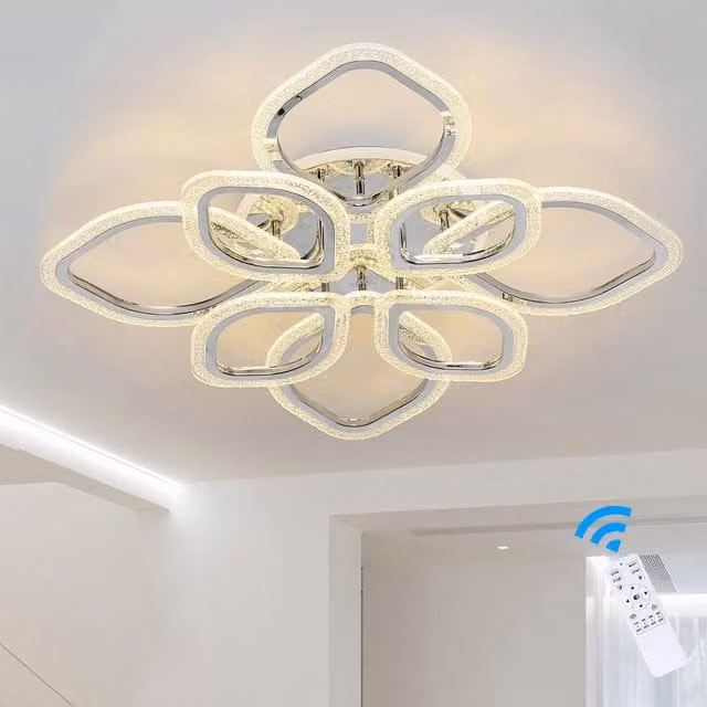Garwarm 8-Head Modern Acrylic LED Ceiling Light Chandelier with Remote Control in Transparent and Chrome