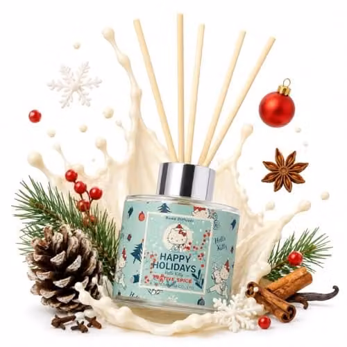Hello Kitty Festive Spice Reed Diffuser, 100ml, Blue and Multicolour Scented Home Fragrance