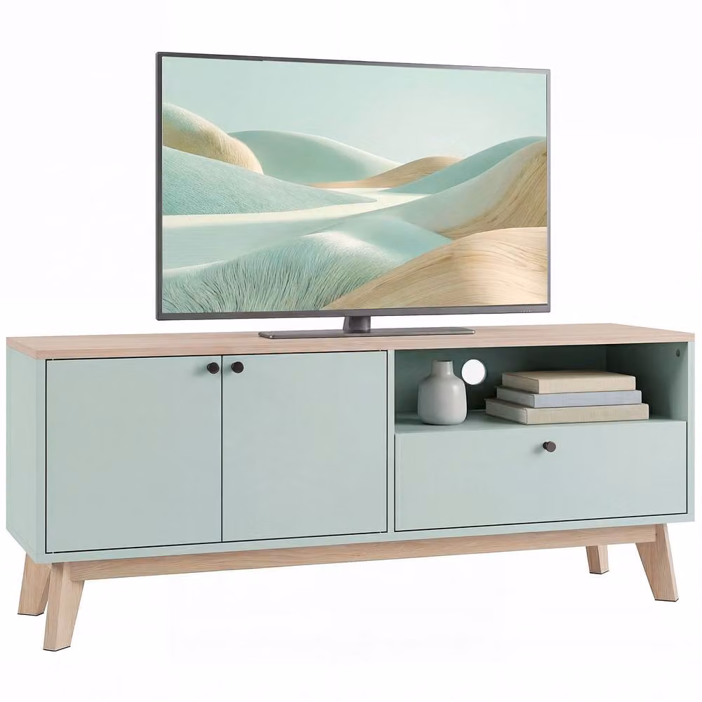 HOMCOM Modern Entertainment Center with Adjustable Shelf for TVs up to 36 Inch in Light Green, W: 120 cm – 2