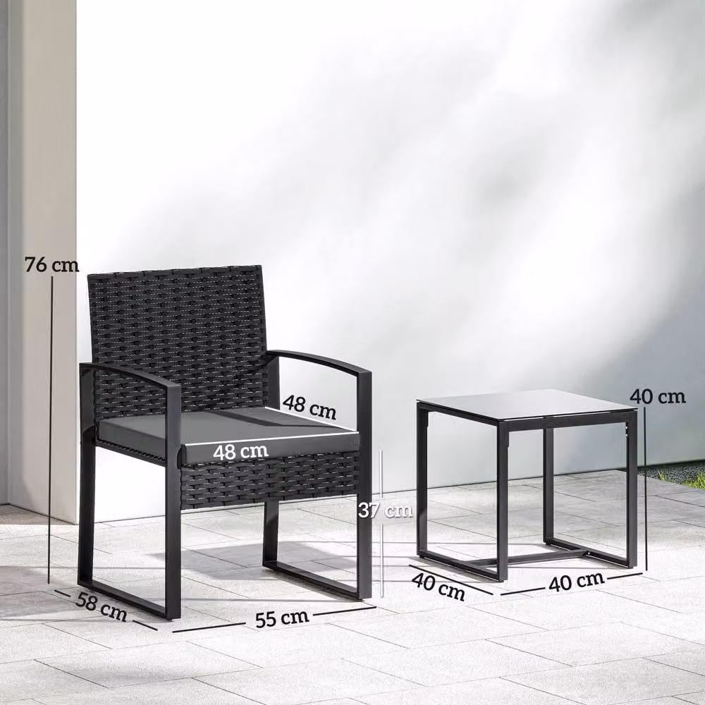 OUTSUNNY 3 Piece Rattan Bistro Set with Cushions in Dark Grey – 3