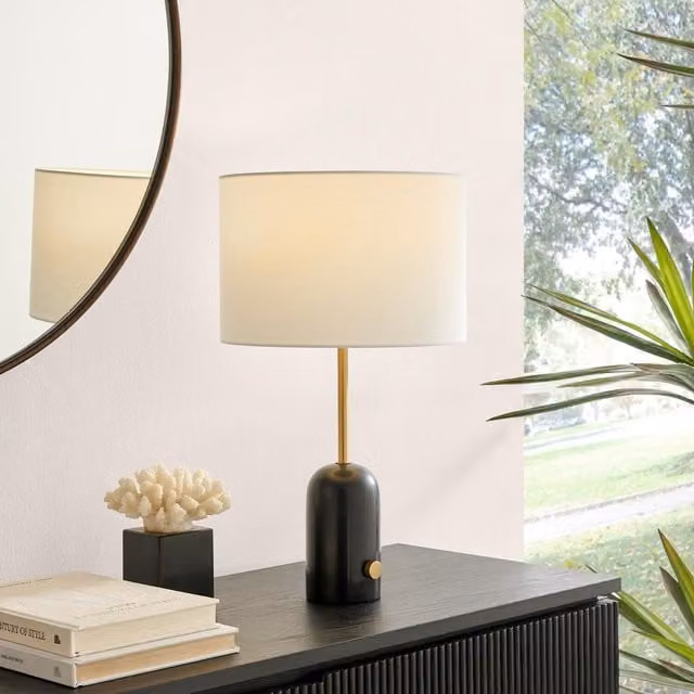 FurnitureboxUK Joceline Dimmable Marble and Brass Table Lamp in Black and Gold/Brass