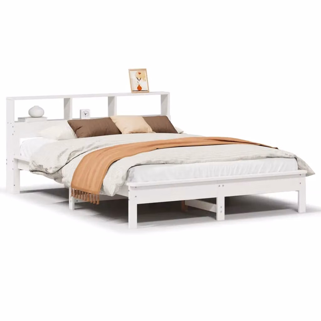 Berkfield Home King Size Solid Wood Pine Bed Frame in White, 150 x 200 cm – 2