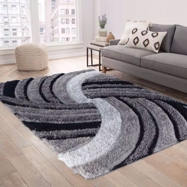 Desire Rugs Modern Wave Shaggy Area Rug, Grey, W: 80 cm, L: 150 cm