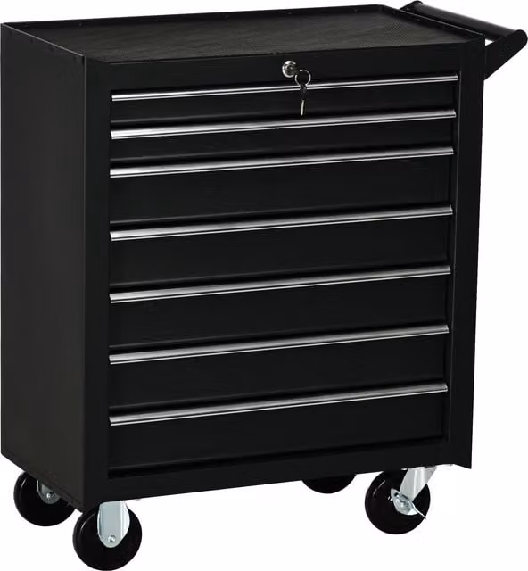 HOMCOM 7-Drawer Steel Tool Cabinet on Wheels with Lockable Rollable Design, Black