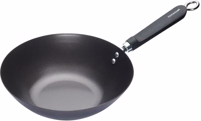 KitchenCraft Non-Stick Carbon Steel Wok, Black or Grey, 26.5 cm – 2
