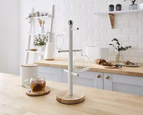 Swan Nordic Scandi Mug Tree with Anti-Slip Bamboo Base, White – 2