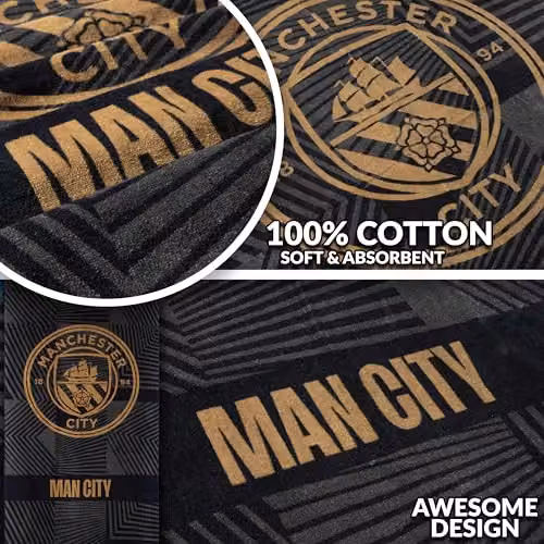 Manchester City F.C. Black Cotton Quick Dry Bath Towel, W: 137 cm, H: 69 cm – 4
