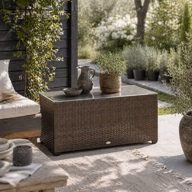 Wyld Haus Pata Brown Rattan Outdoor Coffee Table with Glass Top – 1