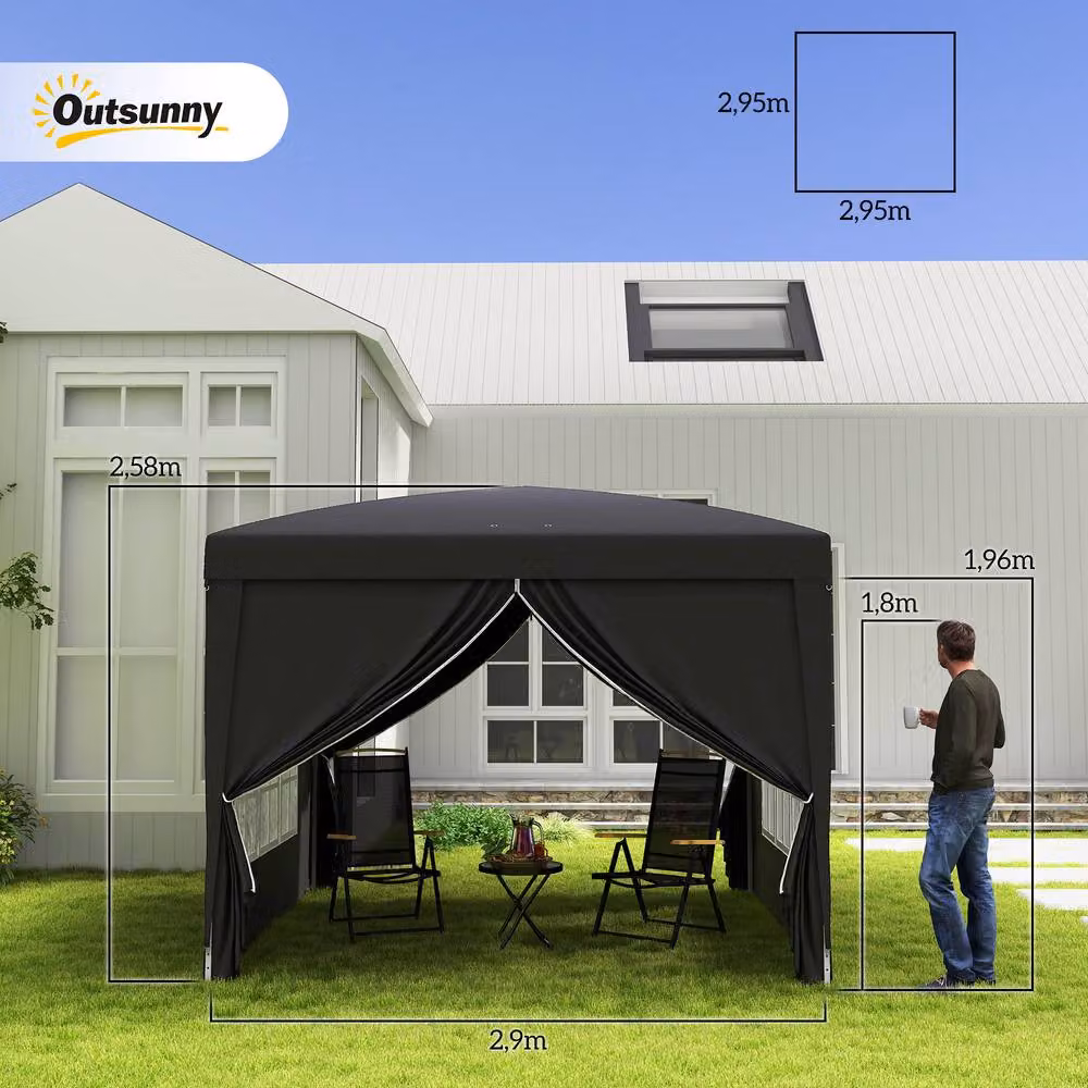 Matteo Pop Up Gazebo, Black and Silver, W: 300 cm, D: 300 cm, H: 196 cm – 3