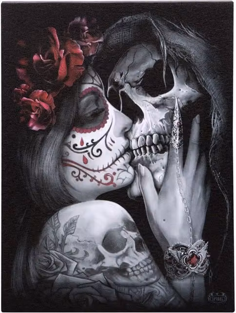 Spiral Direct Dead Kiss Gothic Canvas Plaque in White and Multicolour