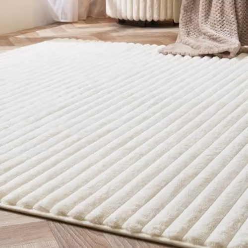 OHS Cream Faux Fur Ribbed Area Rug, W/D: 120 x 170 cm – 2
