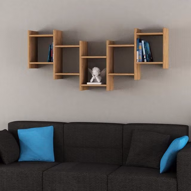 Decortie Bat Modern Floating Shelf in Oak Brown, Width: 151 cm