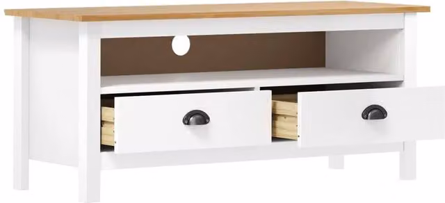 Berkfield Home Hill TV Cabinet in White Solid Pine Wood, W/D/H: 110 x 40 x 47 cm