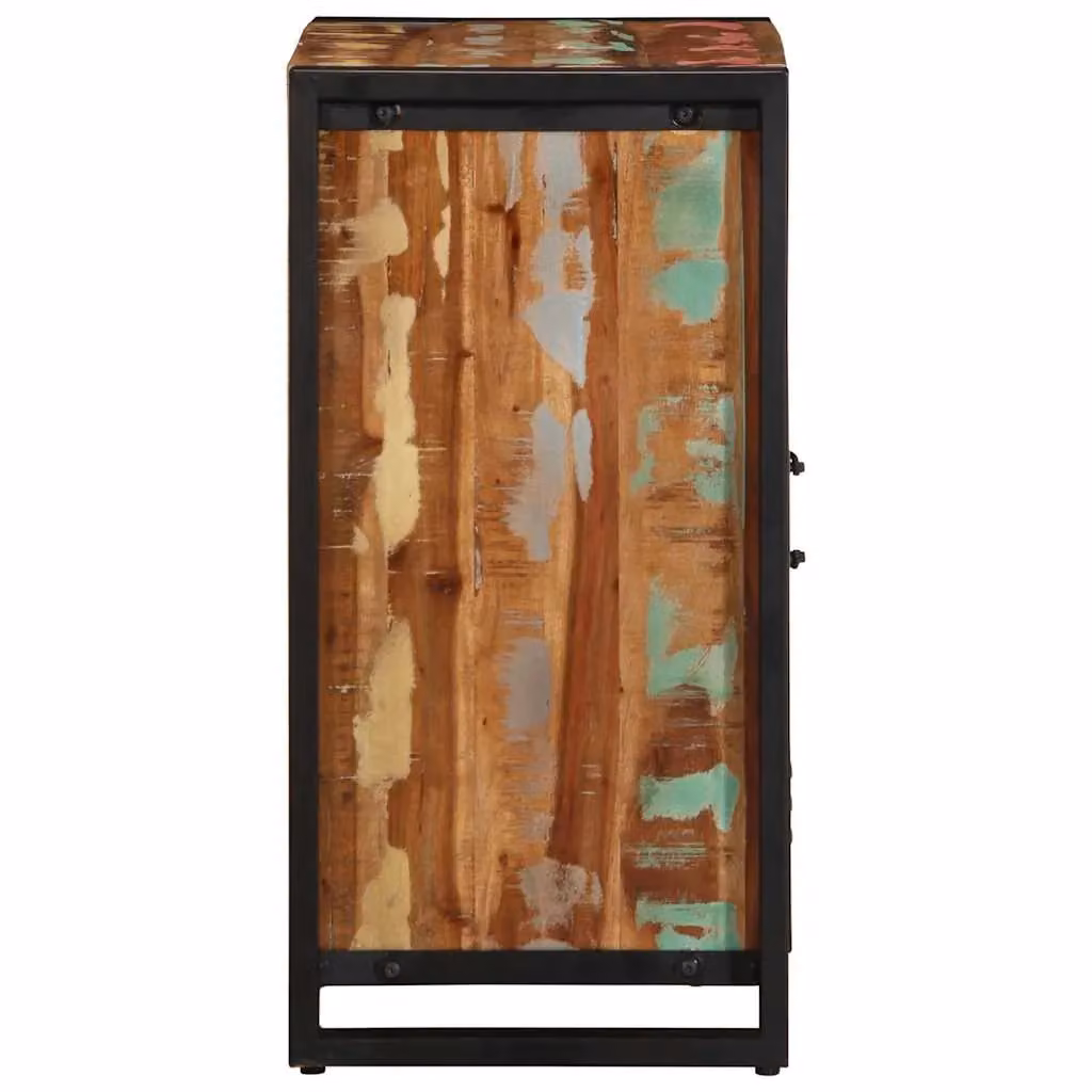 Berkfield Home Multicolour Reclaimed Solid Wood Sideboard in Black, W/D/H: 55 x 35 x 70 cm – 4
