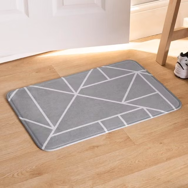 OHS Mason Geometric Non-Slip Doormat in Silver, Grey and Multicolour