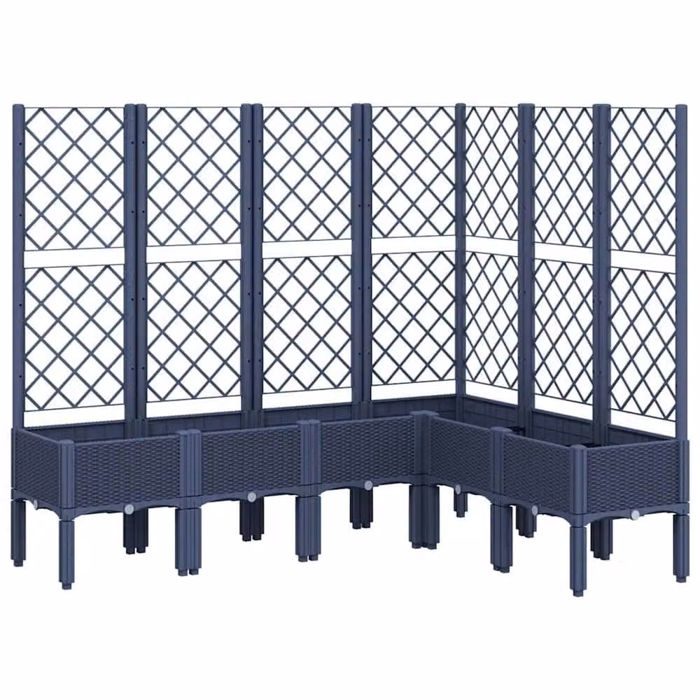 Berkfield Home Garden Planter with Trellis in Blue Grey Anthracite, W/D/H: 120 x 120 x 142 cm – 3