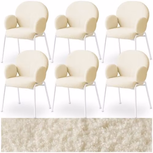 tectake Set of 6 Scandinavian Style Dining Chairs with Armrests and Bouclé Cover in Beige, W/D/H: 61.5 x 61.5 x 90 cm – 1