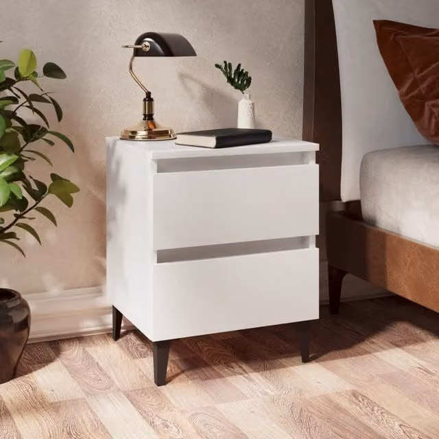 Berkfield Home Set of 2 White Bedside Cabinets in Engineered Wood, W/D/H: 40 x 35 x 50 cm
