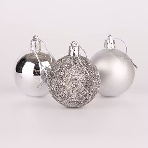 Shatchi 18-Piece Silver Shatterproof Plastic Christmas Bauble Hanging Decorations – 1