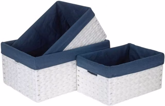 Red Hamper Set of 3 Paper Rope Storage Baskets with Navy Blue Cotton Lining – 1
