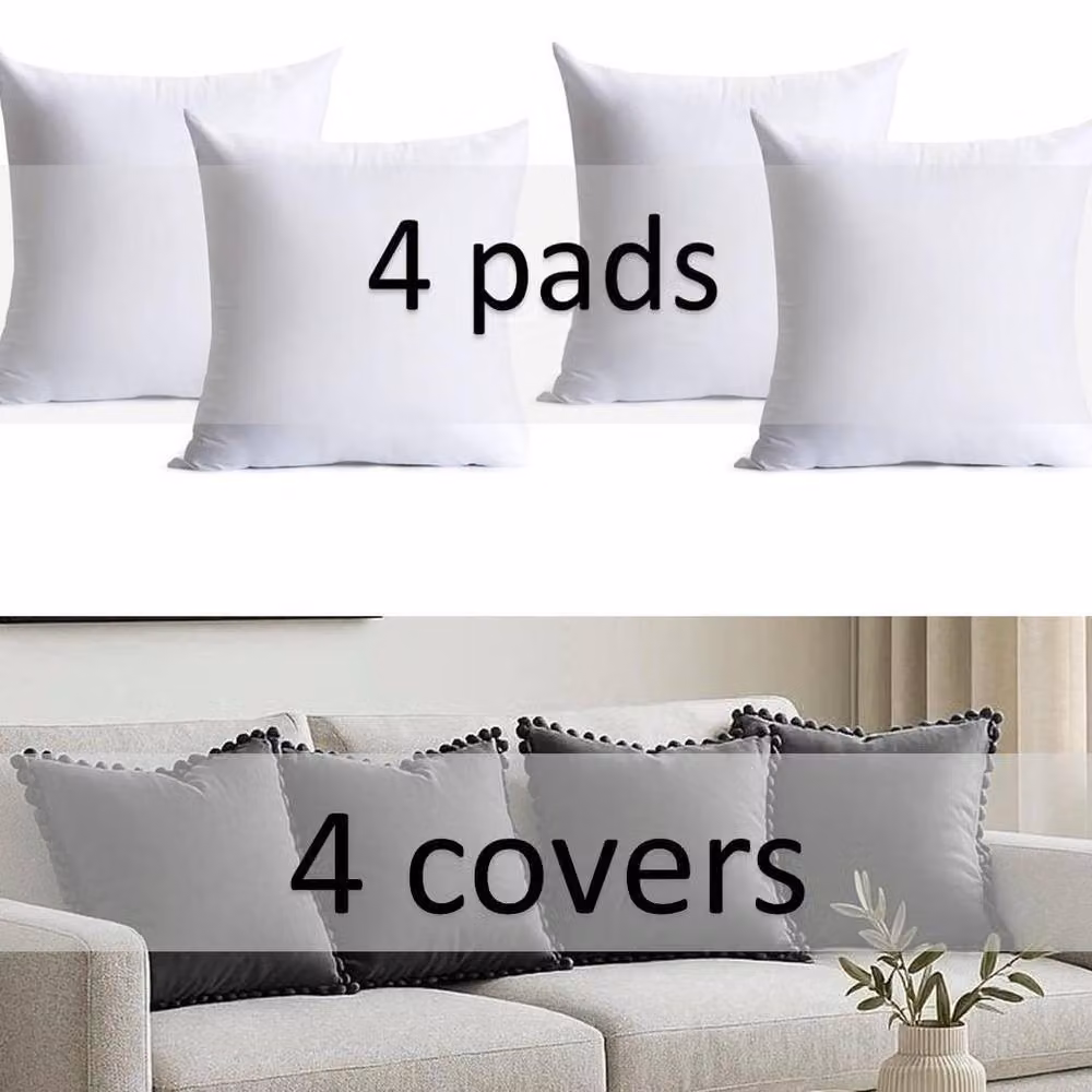 Luxor Living Set of 4 Square Velvet Cushions with Pom Trim in Anthracite Grey, W/D/H: 43 x 43 x 43 cm – 2