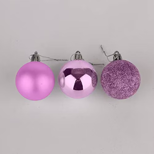 Shatchi 9-Piece Pink and Silver Shatterproof Plastic Christmas Bauble Hanging Decorations, 50mm Round Ornaments – 3