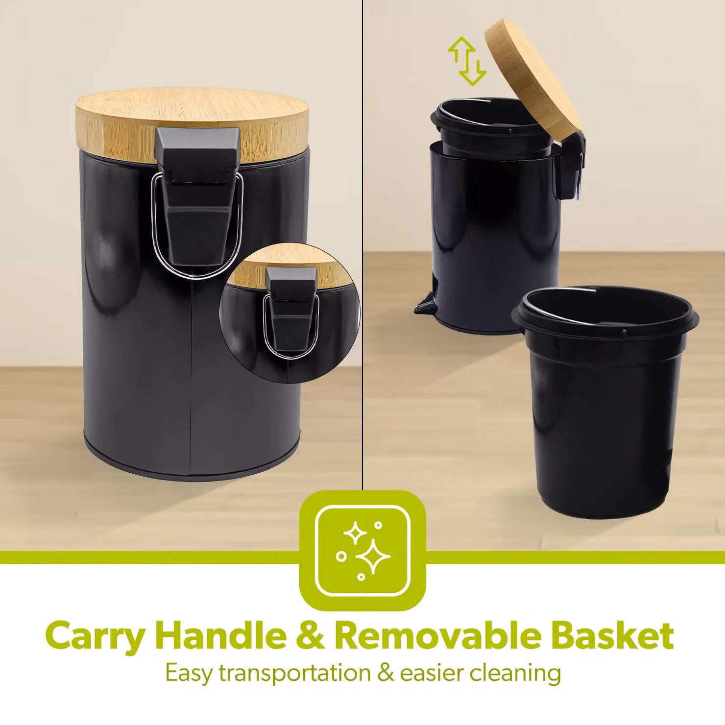 Royalford Black Pedal Bin with Soft Close Lid and Removable Inner Bucket, 5L – 4