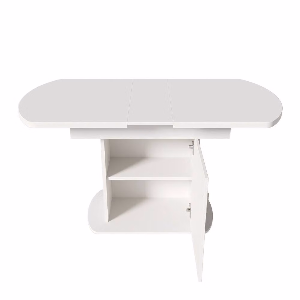 ModernLuxe Extendable Oval Dining Table in White with Storage and Door – 2