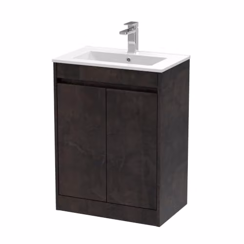 Balterley Modern 2 Door Freestanding Bathroom Vanity Unit with Basin and LED Lighting in Matt Grey, W/D/H: 62.0 x 39.5 x 83.5 cm – 3