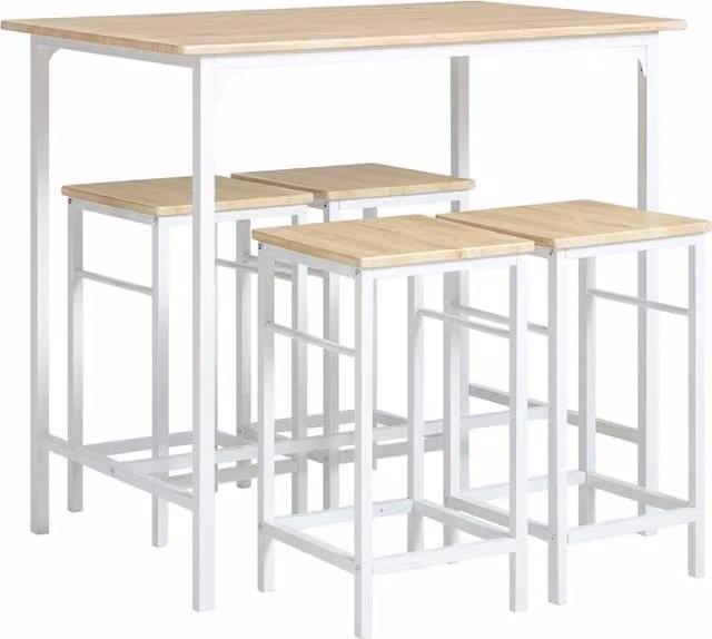 SoBuy Scandinavian Breakfast Bar Table and 4 Stools Set in White and Brown