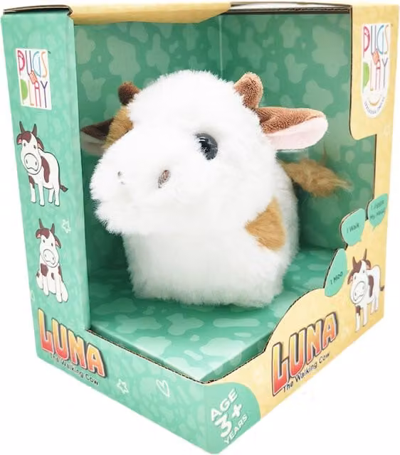 Pugs at Play Luna Interactive Walking Cow Plush Toy in White