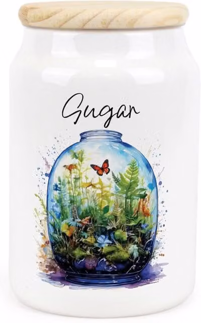 Purely Home Floral Ceramic Sugar Storage Canister in Green and White