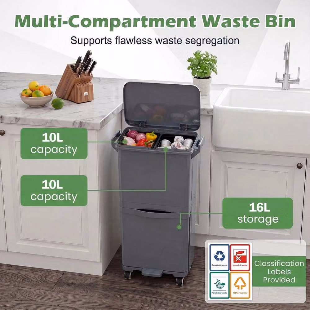 KORVIXA Grey Pedal Trash Bin with Removable Inner Bucket, Height: 100 cm, Width: 40 cm, Depth: 40 cm – 4
