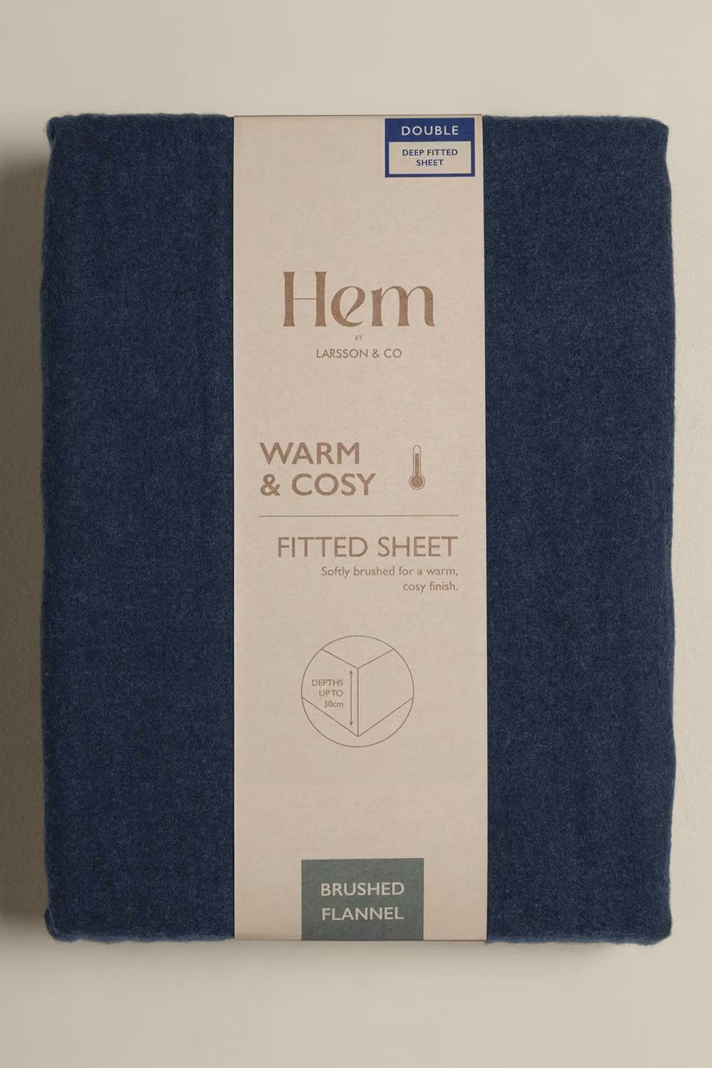 Larsson & Co Rönn Brushed Flannel Fitted Bedsheet in Blue, W/D/H: 140 x 200 cm – 3