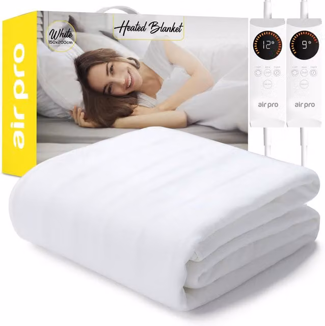 Air Pro White King Size Electric Blanket Fully Fitted Flannel Mattress Cover with Elastic Straps, W/D/H: 180 x 200 cm