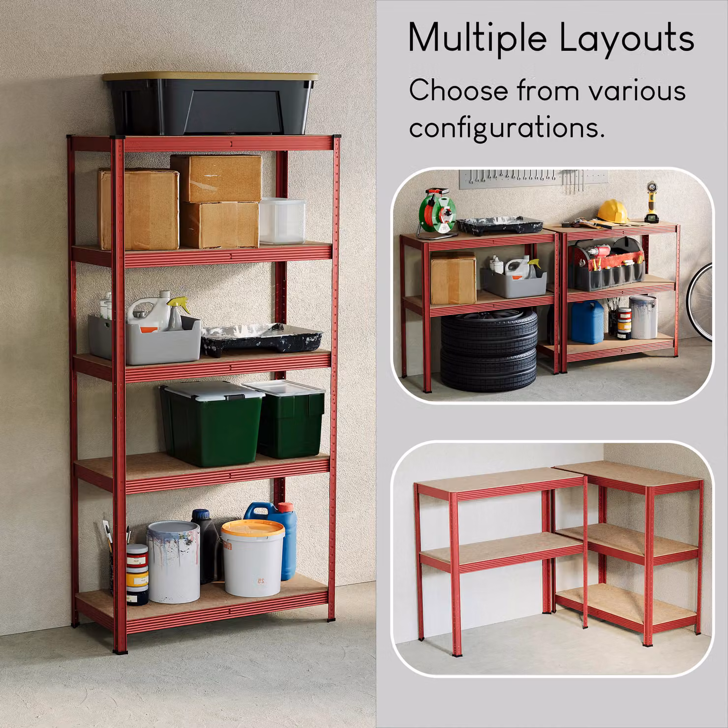 Home Discount Home Vida Set of 3 Red 5 Tier Heavy Duty Garage Shelves and Work Benches – 2