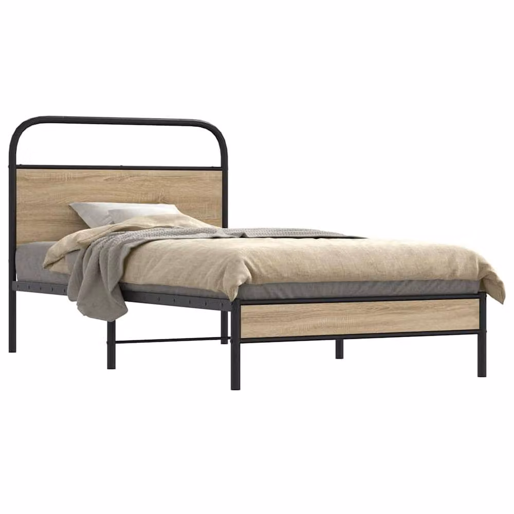 Berkfield Home Elegant Bed Frame in Smoked Oak and Brown, W/D/H: 100 x 190 cm – 2