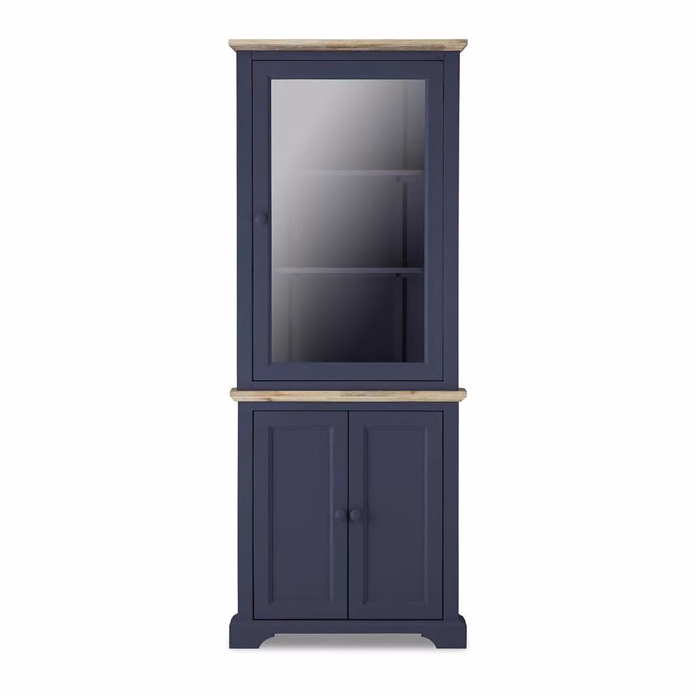 Statement Furniture Florence Corner Display Cabinet with Glass Doors in Navy Blue, W78cm x D35cm x H200cm – 2