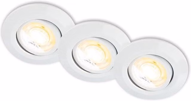 Briloner Set of 3 White Dimmable LED Recessed Downlights with Adjustable Colour Temperature, W/D/H: 90 x 24 x 68 mm