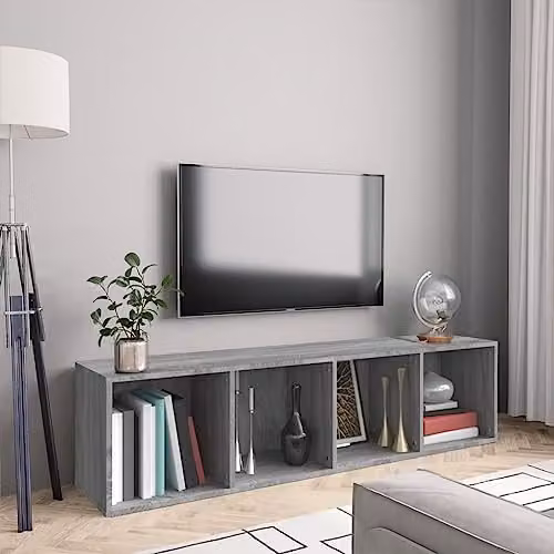 vidaXL Modern Grey Sonoma Book and TV Cabinet in Engineered Wood W/D/H: 143 x 30 x 36 cm – 2