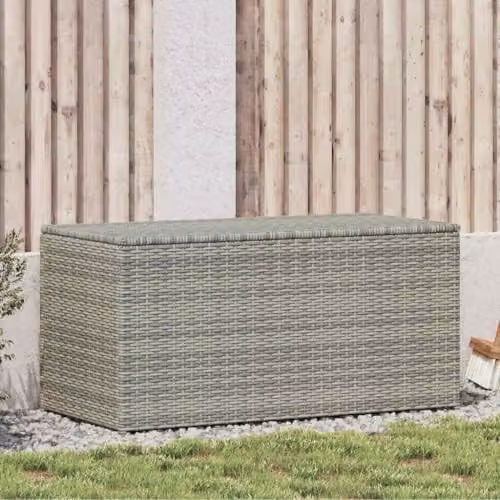 vidaXL Grey Poly Rattan Garden Storage Box and Bench, W/D/H: 100 x 50 x 50 cm – 2